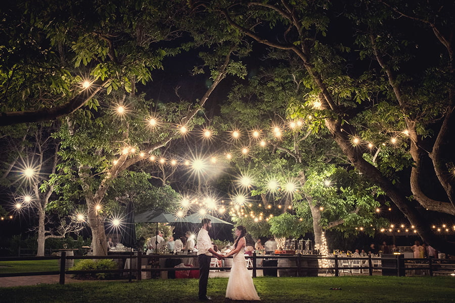 outdoor wedding lighting at night